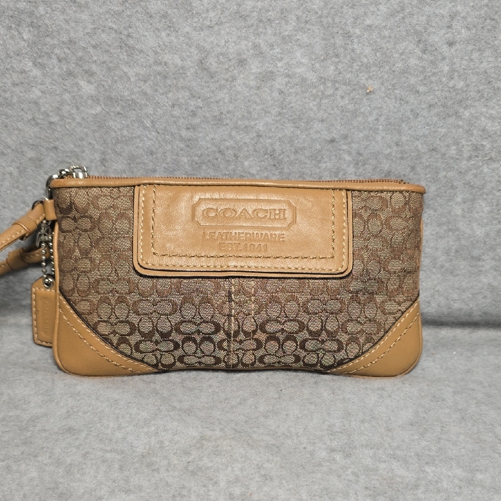 WEEKEND SALE! Coach Y2K Signature Canvas Wristlet with Tan Leather Trim